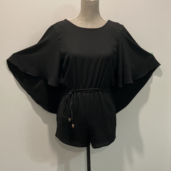 FOREVER 21 Black Batwing Sleeve Drawstring Waist Romper s/m - Picture 4 of 15